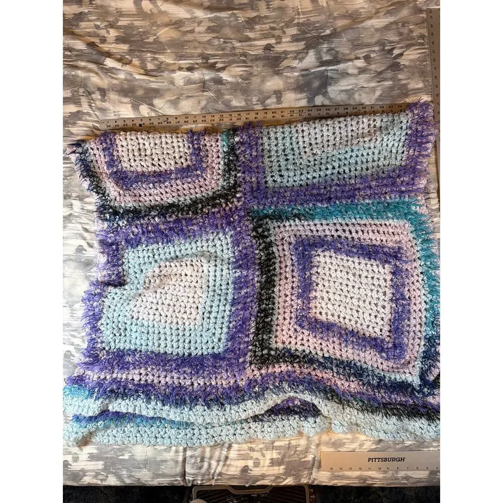 Granny Square Afghan 6’ 6” x 3’ Pastel Crochet Soft Blanket Throw Fun Fur Gift